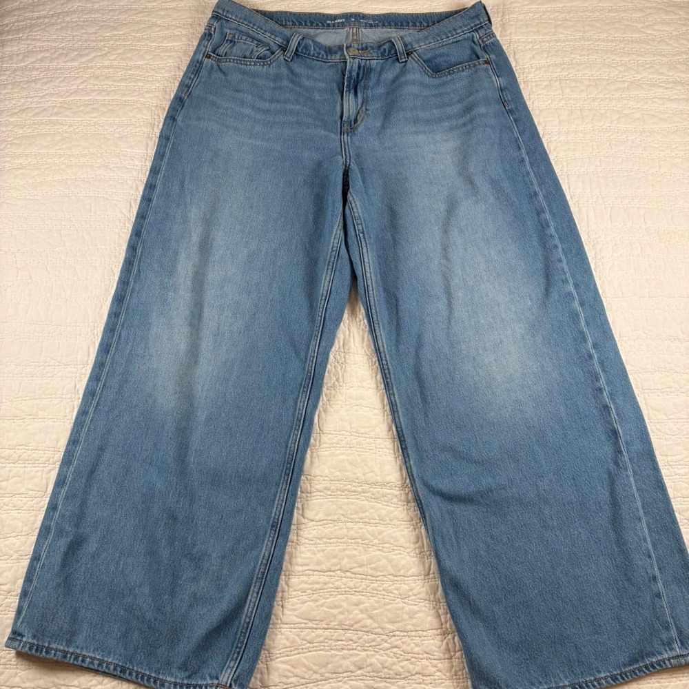 Old Navy Baggy Wide Leg Jeans Womens 14 Light Wash Mid Rise Denim Retro Skater